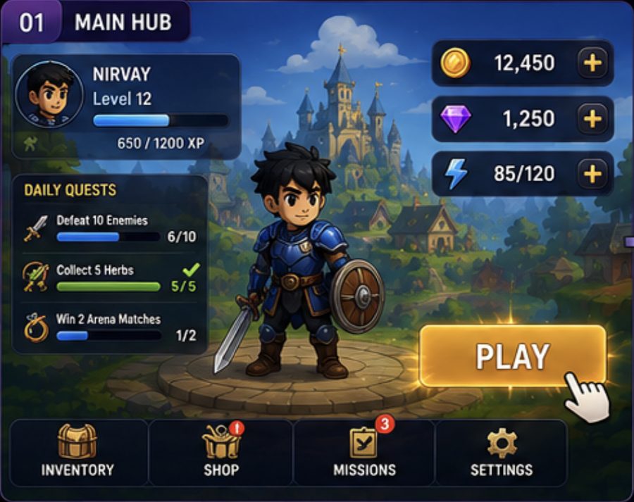 Game UI system main hub screen